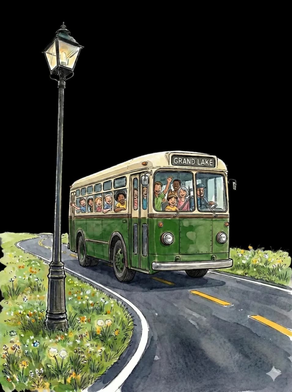 GLK Transit bus on route in Grand Lake